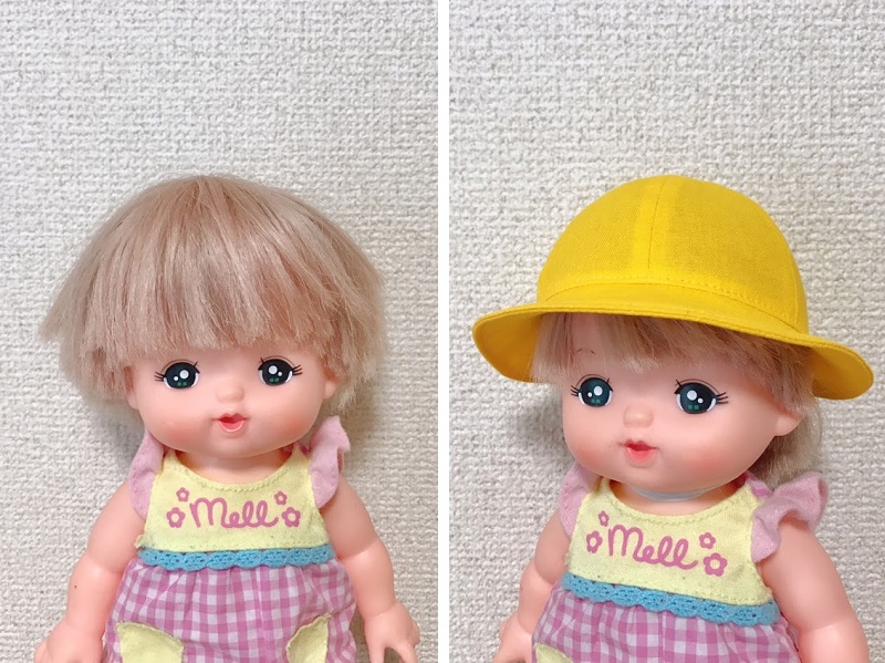 メルちゃん・ソランちゃんサイズ~黄色の通学帽子の型紙と作り方