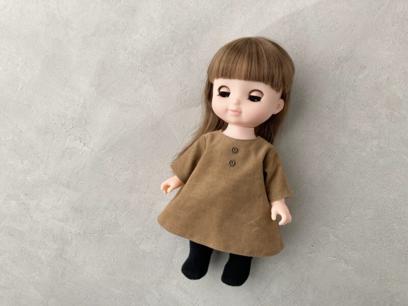 メルちゃん・ソランちゃんサイズ-Aライン長袖ワンピースの作り方と無料型紙