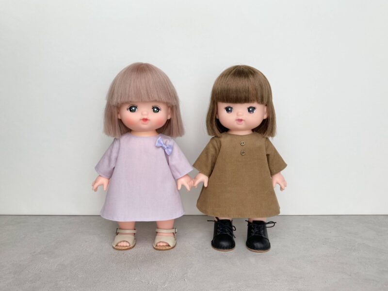 メルちゃん・ソランちゃんサイズ-Aライン長袖ワンピースの作り方と無料型紙